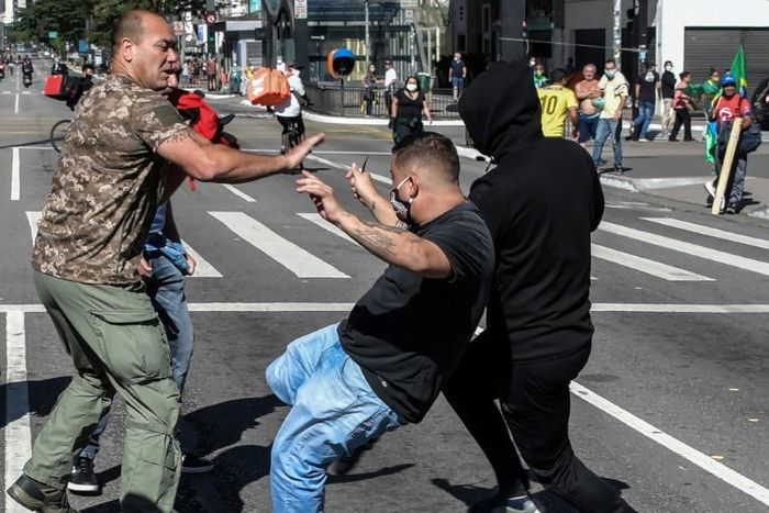Street fights broke out between supporters and opponents of Brazilian President Jair Bolsonaro in Sao Paulo