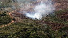 A handout picture from Colombia's Defence Ministry shows smoke billowing from the Sierra de La Macarena National Natural Park, Colombia, in 2019. The Latin America country has lost hundreds of thousands of hectares of forest in recent years