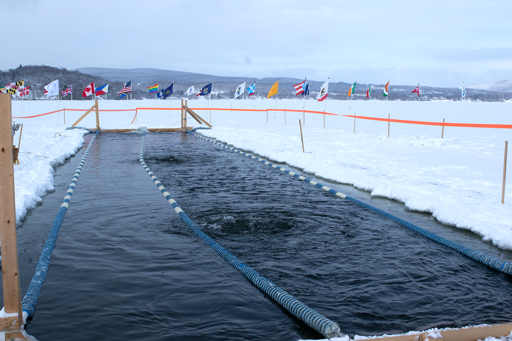 Submerged bubblers keep the water moving so the pool doesnt freeze over before the races start.
