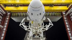 The Crew Dragon spacecraft and the SpaceX Falcon 9 rocket are pictured at Launch Complex 39A at Kennedy Space Center in Florida on May 21, 2020