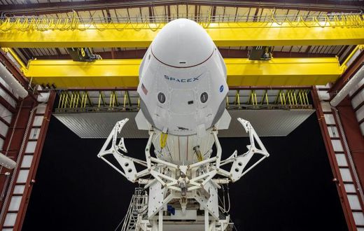 The Crew Dragon spacecraft and the SpaceX Falcon 9 rocket are pictured at Launch Complex 39A at Kennedy Space Center in Florida on May 21, 2020