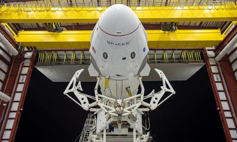 The Crew Dragon spacecraft and the SpaceX Falcon 9 rocket are pictured at Launch Complex 39A at Kennedy Space Center in Florida on May 21, 2020