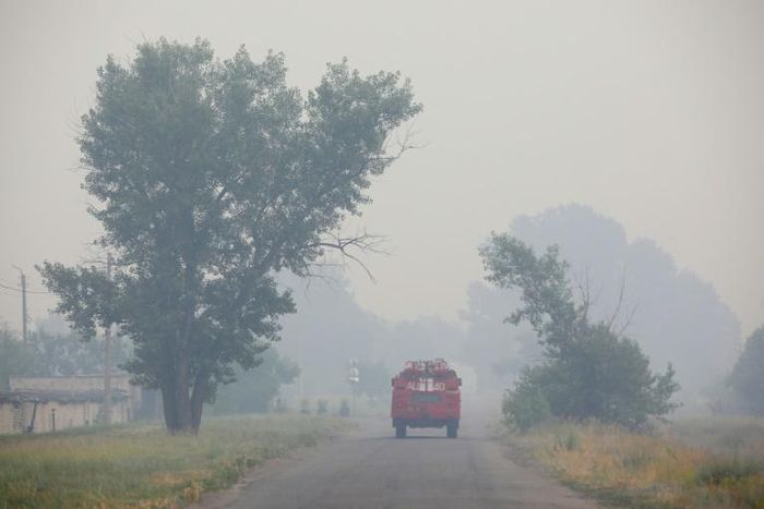 The fires erupted in eastern Ukraine on Monday