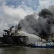 Firefighters battled for hours to extinguish the blaze aboard the Jag Leela oil tanker