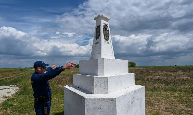 This triangular stone column marks the spot where the borders of Hungary, Romania, and Serbia meet