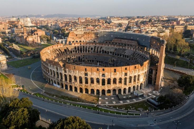 The streets of Rome around the Colosseum are deserted