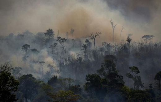 Smoke rises from forest fires in Altamira, in Brazil's Amazon region, in August 2019