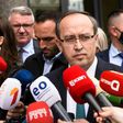 Avdullah Hoti addresses media in Pristina after being elected new prime minister at the head of a centre-right administration to draw a line under months of political turmoil