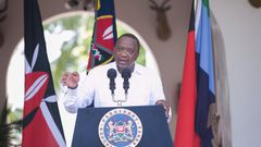 File image of President Uhuru Kenyatta addressing the press