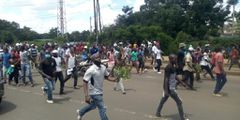 Residents march to Muthaiga Police Station with corpse of a man murdered in Ruaraka on Sunday at 7:30 pm, protests over police refusing to pick the body
