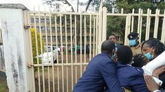 Karumandi MCA Anthony Munene and nominated MCA Lucy Njeri when the serjeants at arms bundled the two out of the Kirinyaga county assembly chambers