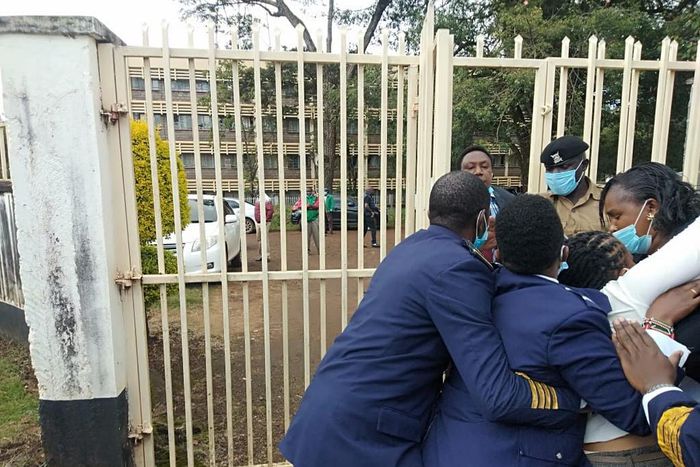Karumandi MCA Anthony Munene and nominated MCA Lucy Njeri when the serjeants at arms bundled the two out of the Kirinyaga county assembly chambers