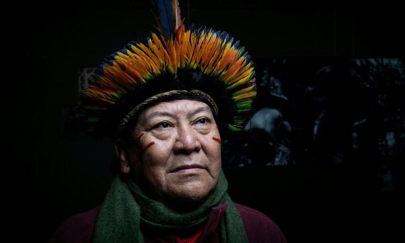Davi Kopenawa Yanomami, spokesman for the Yanomami indigenous people of Brazil, at a conference in Paris on January 29, 2020