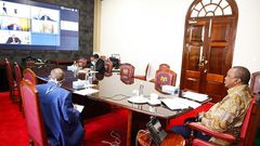 File image of President Uhuru Kenyatta holding a virtual meeting. He is expected to chair a Jubilee Party Parliamentary Group meeting on Monday, 22 June 2020