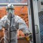 A medic at the Mohammmed V military hospital, wearing a protective outfit, is pictured during the novel coronavirus pandemic crisis, in the Moroccan capital Rabat