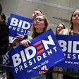 Supporters of Democratic presidential hopeful Joe Biden at the National Constitution Center in Philadelphia, Pennsylvania