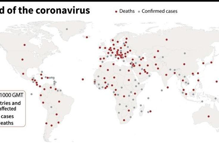 Countries and territories with confirmed new coronavirus cases as of March 29 at 1000 GMT