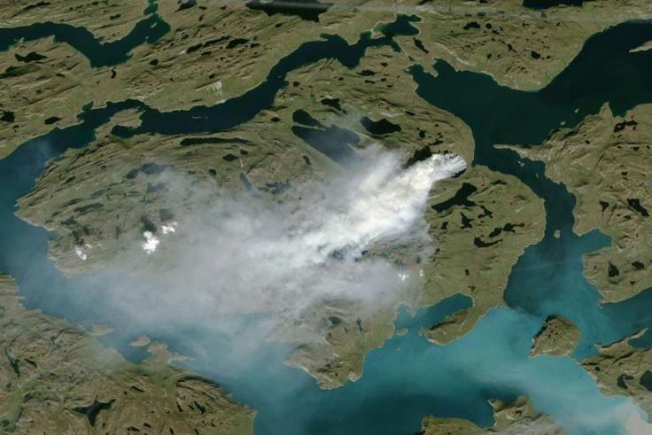 The risk of wildfires increases with warm, dry conditions(NOAA satellite photo showing cloud of smoke from wildfire in western Greenland)