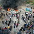 A drone images shows Syrian demonstrators gathering during a protest in the village of Maaret al-Naasan in Syria's Idlib province to protests against a reported attack by Hayat Tahrir al-Sham, an alliance led by a former Al-Qaeda affiliate
