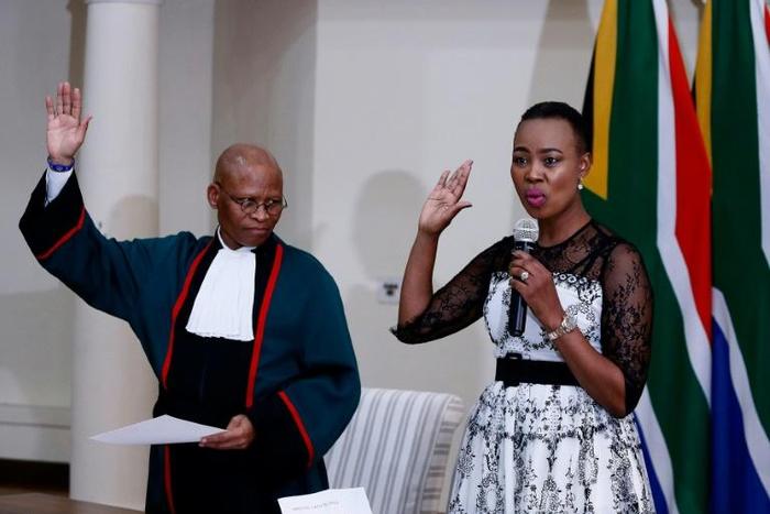 South African Communications Minister Stella Ndabeni-Abrahams, pictured on May 30 last year as she was sworn into office