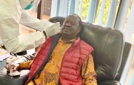 Special AU envoy Raila Odinga when he took a Covid-19 test at the Mbagathi Hospital