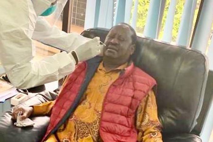 Special AU envoy Raila Odinga when he took a Covid-19 test at the Mbagathi Hospital