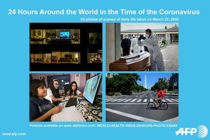 Twenty four images taken by AFP photographers around the world over a 24-hour period show how daily life has been changed by the COVID-19 novel coronavirus