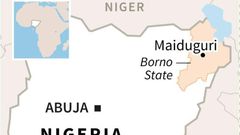 Map of Nigeria locating Maiduguri in the state of Borno.