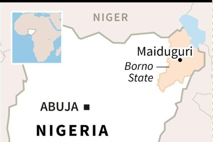 Map of Nigeria locating Maiduguri in the state of Borno.