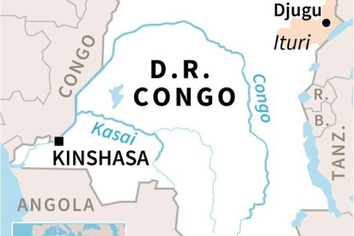 Map locating the area of a massacre in the territory of Djugu, in the Democratic Republic of Congo