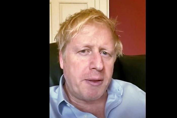 Bris Johnson in self-isolation in Downing Street on April 3