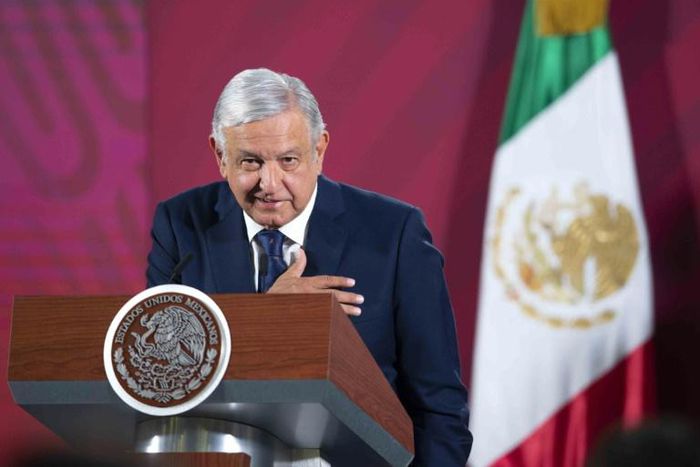 Mexico's President Andres Manuel Lopez Obrador speaking at the National Palace in Mexico City on March 24, 2020