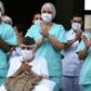 Second Lieutenant Ermando Piveta, who served in the Brazilian artillery in Africa during World War II, was brought out of the Armed Forces Hospital in Brasilia to a burst of trumpet music and applause after recovering from the new coronavirus