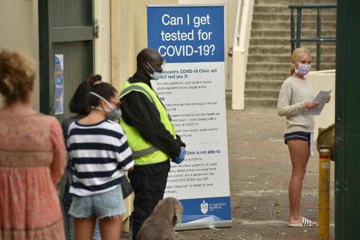 People line up for coronavirus testing at Bondi Beach in Sydney