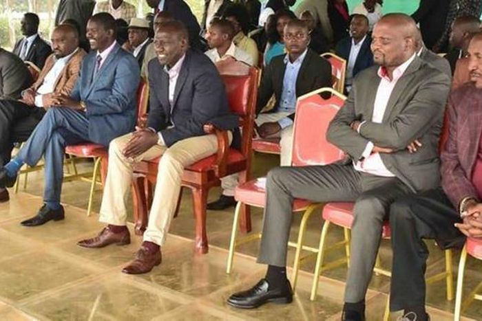 File image of DP Ruto flanked by Moses Kuria and Jackson Mandago