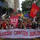 Women marching in Sao Paulo, Brazil on March 8, 2020 -- International Women's Day -- carried a banner saying "Women Against Bolsonaro"