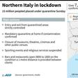 Several regions in northern Italy have been placed under quarantine after an outbreak of the new coronavirus
