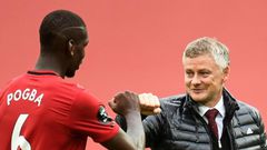 Ole Gunnar Solskjaer (right)is keen for Manchester United to extend Paul Pogba's (left) contract