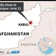 Map of Afghanistan locating a deadly blast at a mosque in Kabul Friday