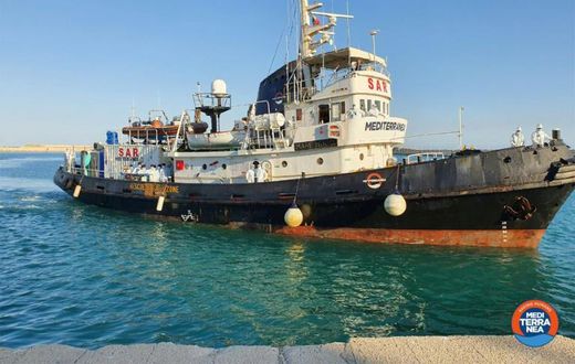 Charity group Mediterranea's Mare Jonio ship rescued 43 migrants on Wednesday, eight of whom tested positive for coronavirus