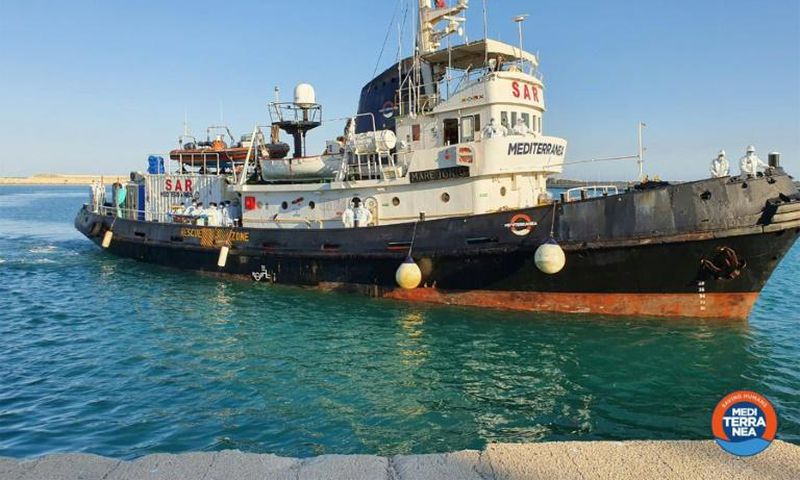 Charity group Mediterranea's Mare Jonio ship rescued 43 migrants on Wednesday, eight of whom tested positive for coronavirus