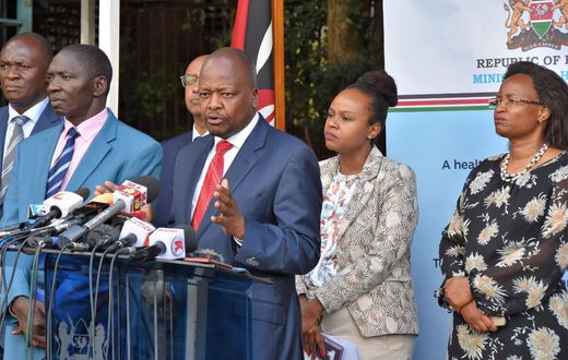 File image of Health CS Mutahi Kagwe at a past press briefing on Covid-19