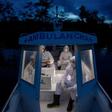 Health workers from the city of Melgaco ride a boat ambulance after visiting a small riverside community on Marajo Island, state of Para, Brazil