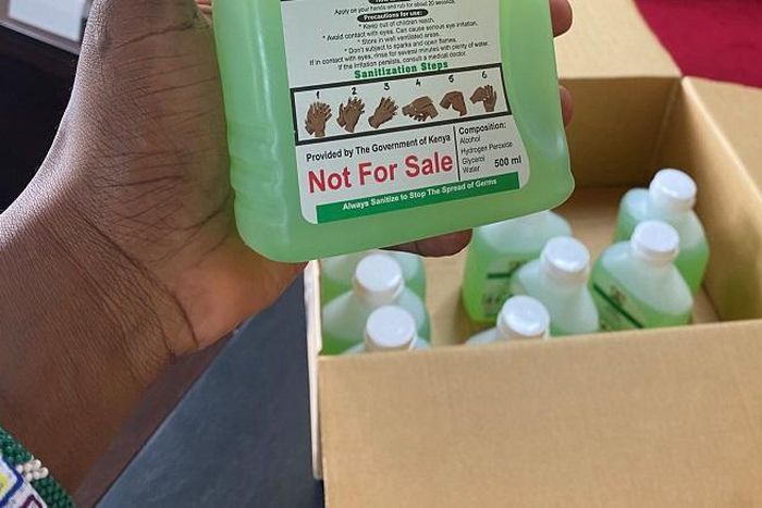 Chief of Staff Nzioka Waita unveils new government hand sanitizer to be given for free