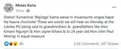 Moses Kuria's post on Facebook
