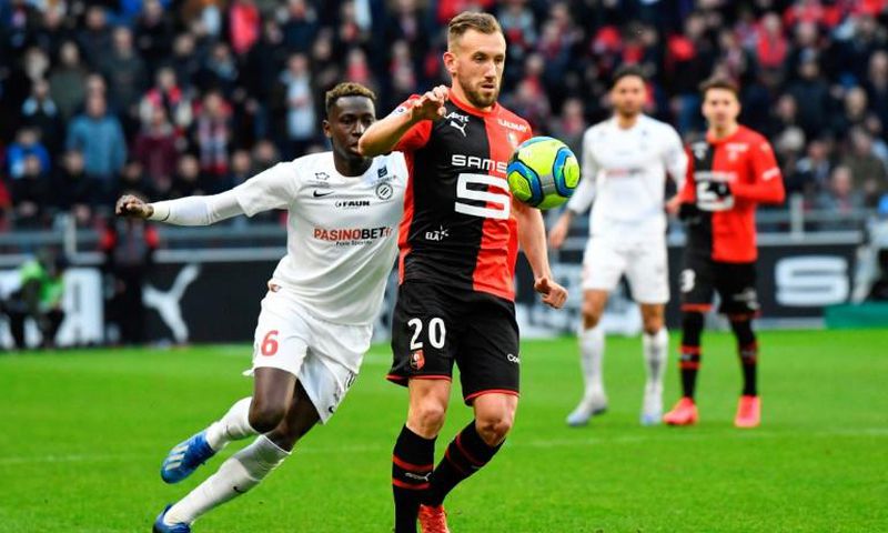 Action from the Ligue 1 game between Rennes and Montpellier in early March. Rennes were third when the season was ended early because of the coronavirus pandemic and qualified for the Champions League as a result