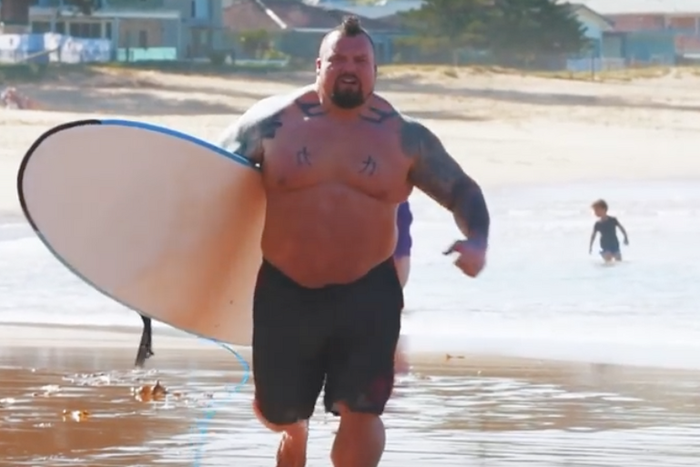 Watch Eddie Hall Attempt to Surf
