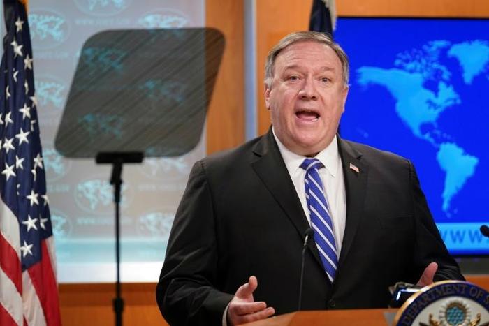 US Secretary of State Mike Pompeo speaks to reporters at the State Department
