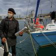 Juan Manuel Ballestero (R), with his father Carlos in Mar del Plata, Argentina, after sailing home from Portugal due to pandemic travel restrictions to see his parents