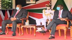 President Uhuru Kenyatta and Deputy President William Ruto during the 57th Madaraka Day Celebrations at State House.
